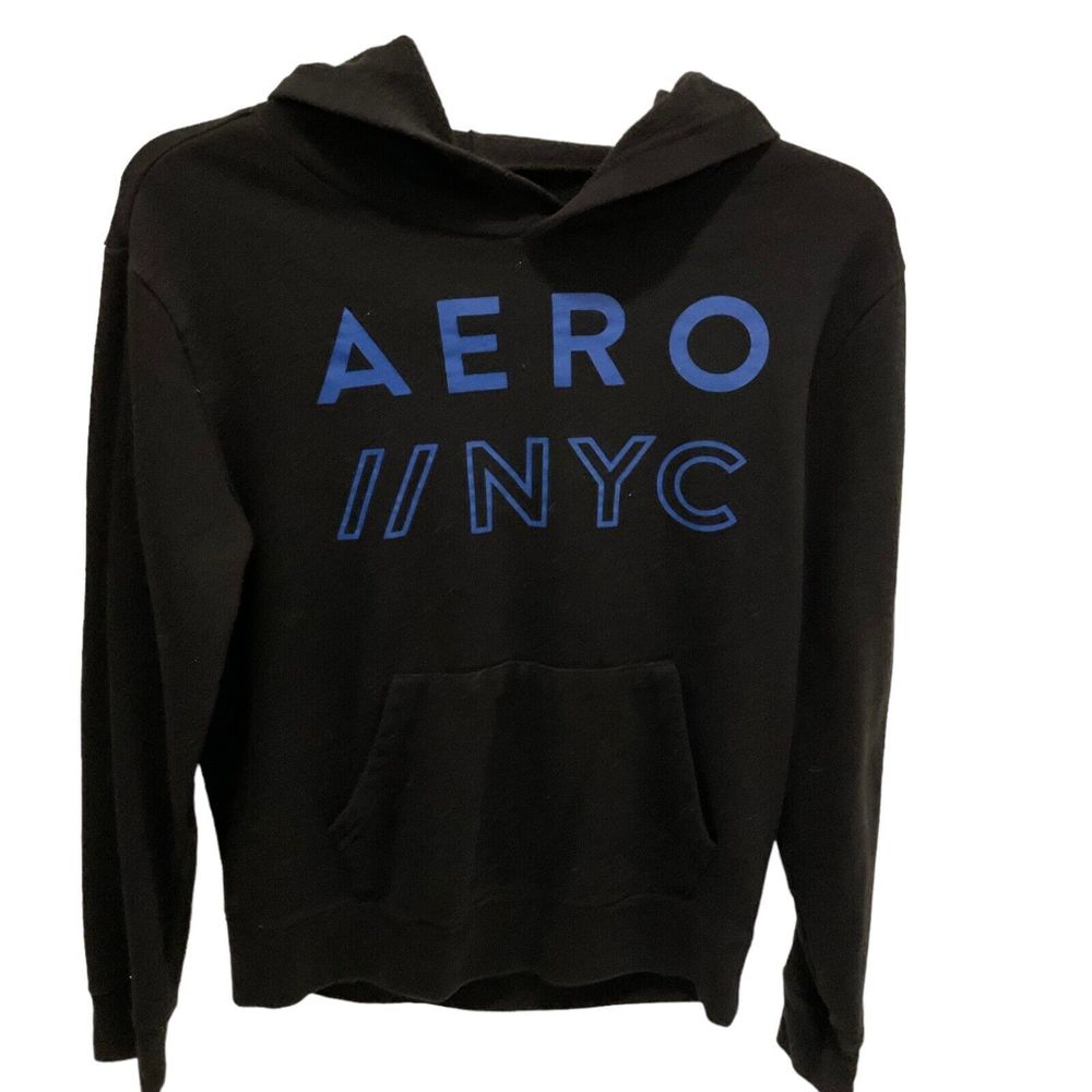 Aeropostale Sweater Womens Large Full Zip Hoodie Logo Fleece Lined Blue Pockets